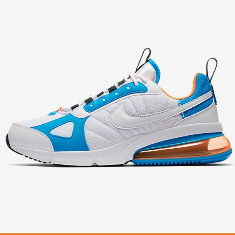 Nike Air Max 270 React White and Blue with Orange Accents